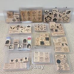 Stampin Up! Lot of 12 Sets (97 Stamps) Wooden Rubber Stamps Various NEW & USED