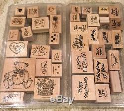Stampin Up Lot of 16 Wood Mount Stamp Sets Retired FREE SHIP 152 stamps in all