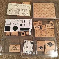 Stampin' Up Lot of 21 Sets Wood Mount Rubber Stamps Christmas Valentines Casual