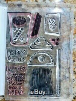 Stampin Up MERRY CAFE & COFFEE CAFE Stamp Sets with COFFEE CUP Framelits + DSP