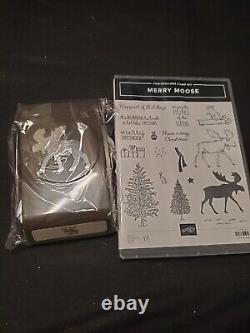 Stampin' Up! MERRY MOOSE Stamps & Punch Set Retired NEW Never used HTF