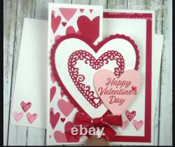 Stampin Up Meant to Be Stamp set & Be Mine Stitched Dies Hearts Valentine's Day