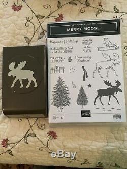 Stampin Up Merry Moose Punch Stamp Set EUC Retired Winter Snow