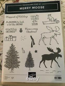 Stampin Up Merry Moose Punch Stamp Set EUC Retired Winter Snow