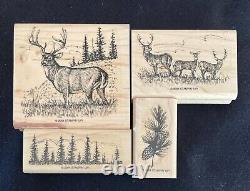 Stampin Up Noble Deer stamp set Buck, Tree, Nature Rubber Retired Rare 2004