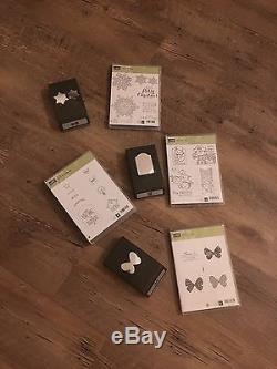 Stampin Up RETIRED Punches Butterfly, Notetag & Snow Flurry + 4 Stamp Sets