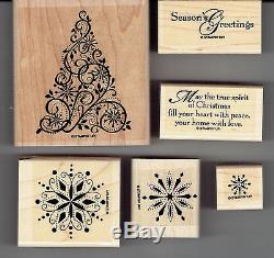 Stampin Up Retired Snow Swirled Wood-Mounted set of 6