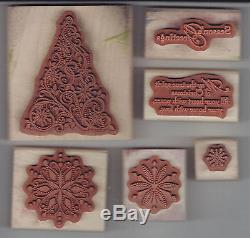 Stampin Up Retired Snow Swirled Wood-Mounted set of 6