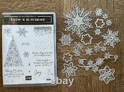 Stampin Up SNOW IS GLISTENING Stamp set & CHRISTMAS SNOWFALL DIES Snowflakes