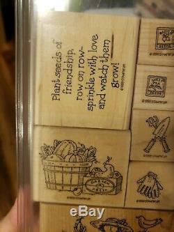 Stampin Up Set Of 10 Wood Mounted Rubber Stamps, Franny Farmer, Gardening Theme