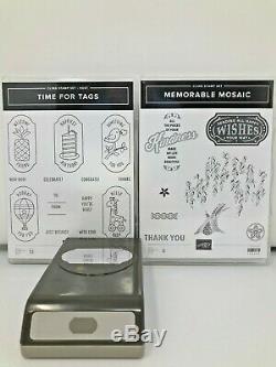 Stampin' Up! TIME FOR TAGS & MEMORABLE MOSAIC Stamp Set w TIMELESS LABEL PUNCH