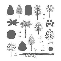 Stampin Up Totally Trees Rubber Stamp Set Forest Pine Palm Silhouette Sun Leaves