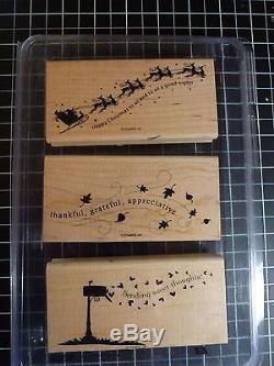 Stampin Up! WANDERING WORDS Set of 3 Santa Sleigh, Mailbox and Hearts, Leaves