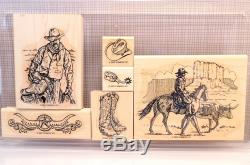 Stampin Up WILD WILD WEST wood mount cowboy stamp set RARE