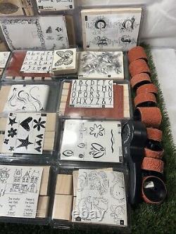 Stampin Up WOOD STAMPS Lot of 28 Sets With Roller + Accessories New & Some Used