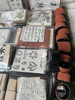 Stampin Up WOOD STAMPS Lot of 28 Sets With Roller + Accessories New & Some Used