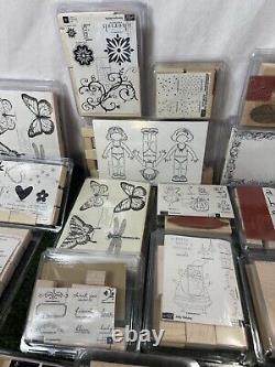 Stampin Up WOOD STAMPS Lot of 28 Sets With Roller + Accessories New & Some Used