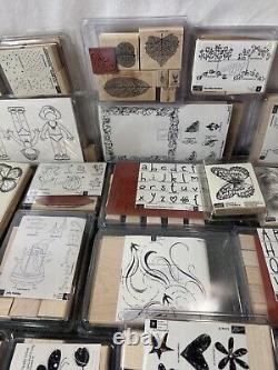 Stampin Up WOOD STAMPS Lot of 28 Sets With Roller + Accessories New & Some Used