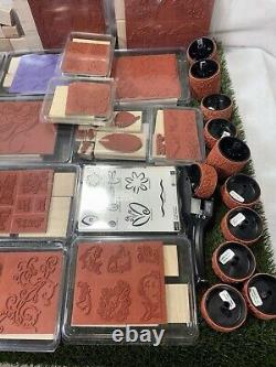 Stampin Up WOOD STAMPS Lot of 28 Sets With Roller + Accessories New & Some Used