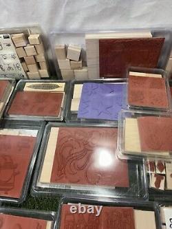 Stampin Up WOOD STAMPS Lot of 28 Sets With Roller + Accessories New & Some Used