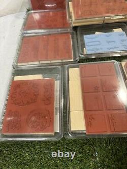 Stampin Up WOOD STAMPS Lot of 28 Sets With Roller + Accessories New & Some Used