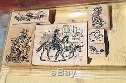 Stampin Up! Wild West Set of 6, Western Cowboy Boots Hat Horse Spur RARE