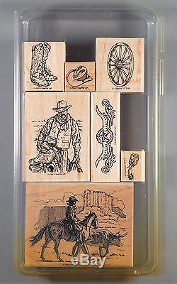 Stampin Up Wild Wild West Rare Rubber Stamp Set Cowboy Horse Boots Hat Spur