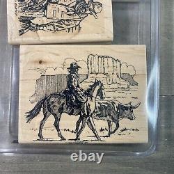 Stampin Up Wild Wild West Rubber Stamp Set of 6 2002 Cowboy Western Never Inked