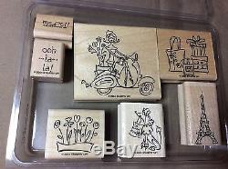 Stampin Up Wood Mount Stamp Set Paris in the Spring Eiffel Tower Poodle Merci