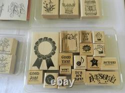 Stampin' Up Wood Mounted Rubber Stamps Lot of 68 plus 50 Exclusive Inks