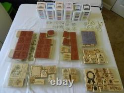 Stampin' Up Wood Mounted Rubber Stamps Lot of 68 plus 50 Exclusive Inks