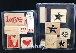 Stampin Up lot Rubber Stamp Set VBS Hearts Starts Sentiments RETIRED love bugs