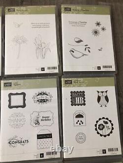 Stampin Up lot, set of 13 new And Lightly Used stamp sets Plus Clear Block