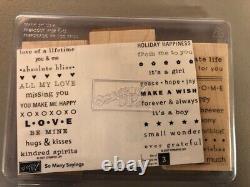 Stampin up lot of 10 stamp sets snowman shapes words girls background hearts