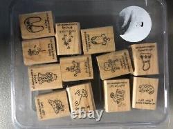 Stampin up lot of 10 stamp sets snowman shapes words girls background hearts