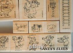 Very RARE Stampin up stamp set SANTA'S ELVES 6 Elf Mrs. & Santa Claus Christmas