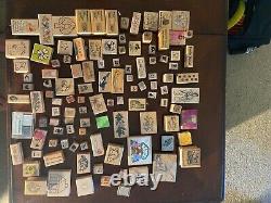 Vintage LOT OF 130 WOOD MOUNTED RUBBER STAMPS VARIOUS SIZES