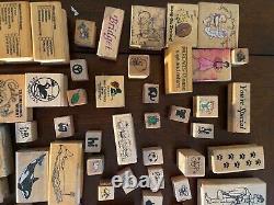 Vintage LOT OF 130 WOOD MOUNTED RUBBER STAMPS VARIOUS SIZES