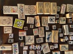 Vintage LOT OF 130 WOOD MOUNTED RUBBER STAMPS VARIOUS SIZES