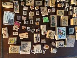 Vintage LOT OF 130 WOOD MOUNTED RUBBER STAMPS VARIOUS SIZES