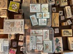 Vintage LOT OF 130 WOOD MOUNTED RUBBER STAMPS VARIOUS SIZES