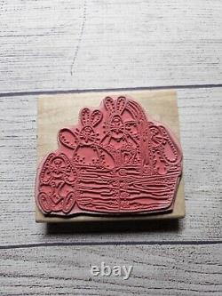 Vtg DIANNA MARCUM Wooden Rubber Stamp #G4253 Basket N' Bunnies Stampassions 1998