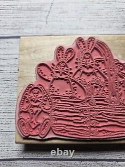 Vtg DIANNA MARCUM Wooden Rubber Stamp #G4253 Basket N' Bunnies Stampassions 1998