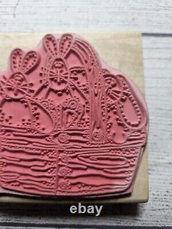 Vtg DIANNA MARCUM Wooden Rubber Stamp #G4253 Basket N' Bunnies Stampassions 1998